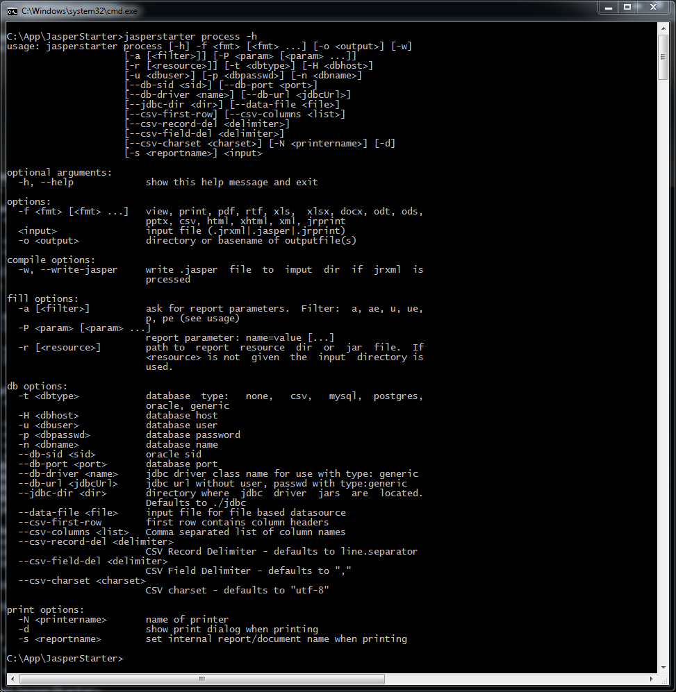 Command <i>process</i> Help